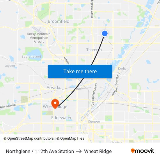 Northglenn / 112th Ave Station to Wheat Ridge map