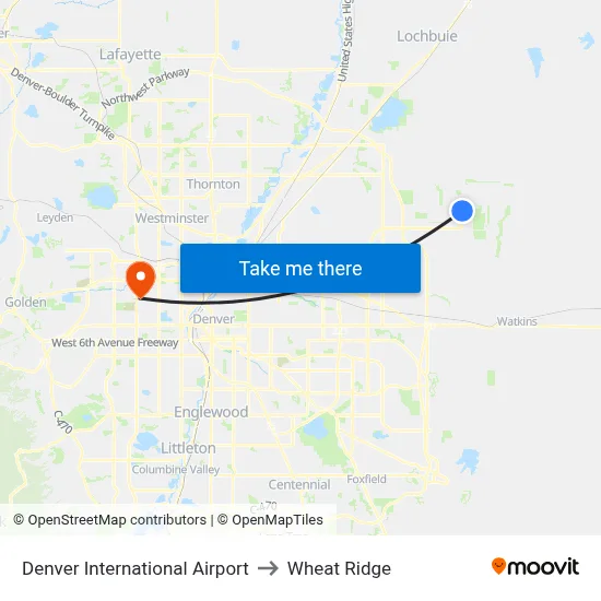 Denver International Airport to Wheat Ridge map