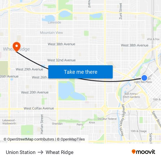 Union Station to Wheat Ridge map