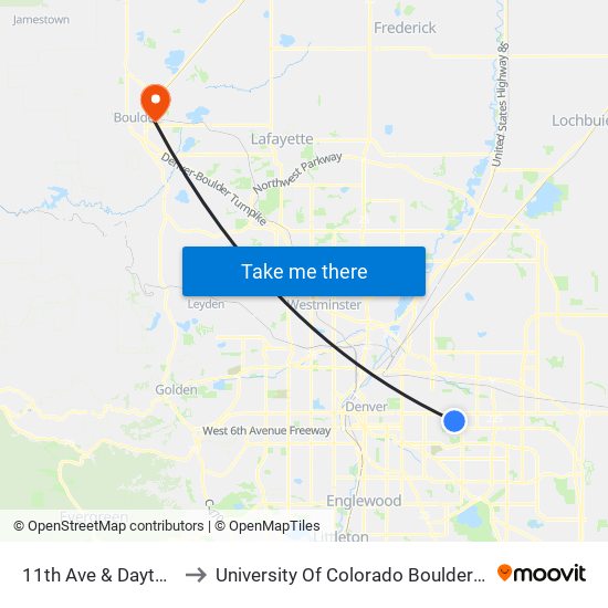 11th Ave & Dayton St to University Of Colorado Boulder (Cinc) map