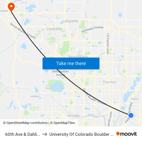 60th Ave & Dahlia St to University Of Colorado Boulder (Cinc) map