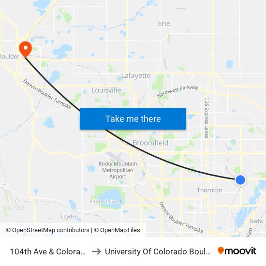 104th Ave & Colorado Blvd to University Of Colorado Boulder (Cinc) map