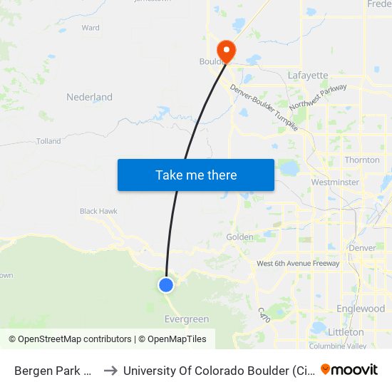 Bergen Park Pnr to University Of Colorado Boulder (Cinc) map