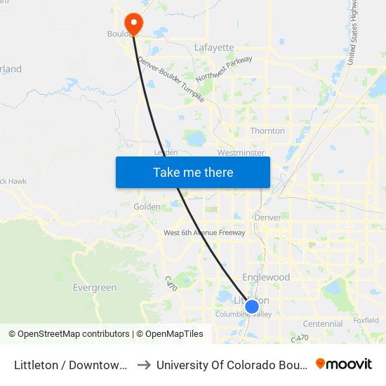 Littleton / Downtown Station to University Of Colorado Boulder (Cinc) map