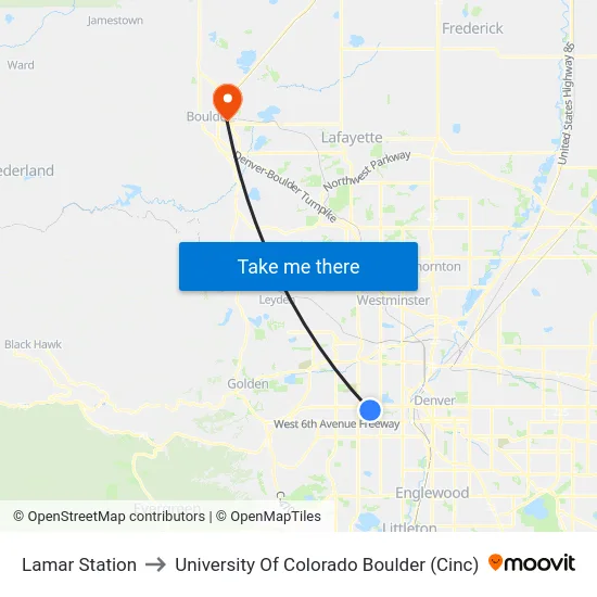 Lamar Station to University Of Colorado Boulder (Cinc) map