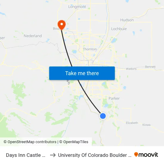 Days Inn Castle Rock to University Of Colorado Boulder (Cinc) map