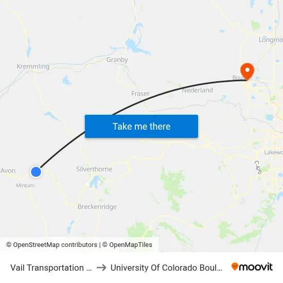 Vail Transportation Center to University Of Colorado Boulder (Cinc) map