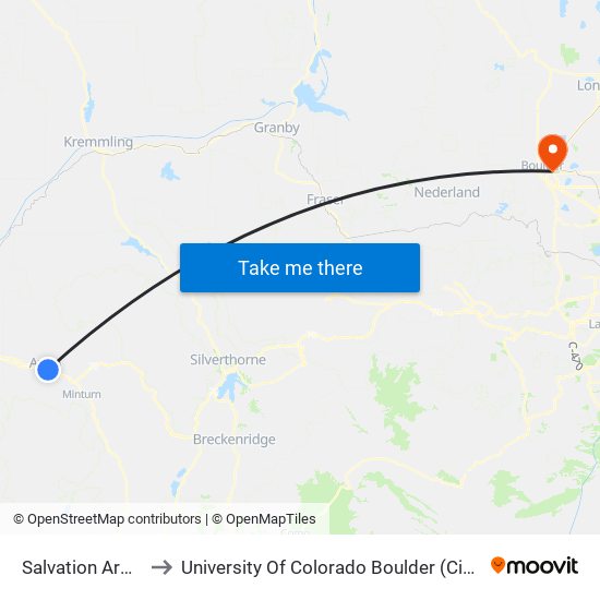 Salvation Army to University Of Colorado Boulder (Cinc) map