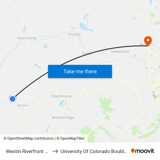 Westin Riverfront Resort to University Of Colorado Boulder (Cinc) map