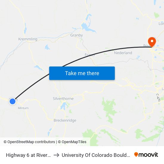 Highway 6 at River Edge to University Of Colorado Boulder (Cinc) map