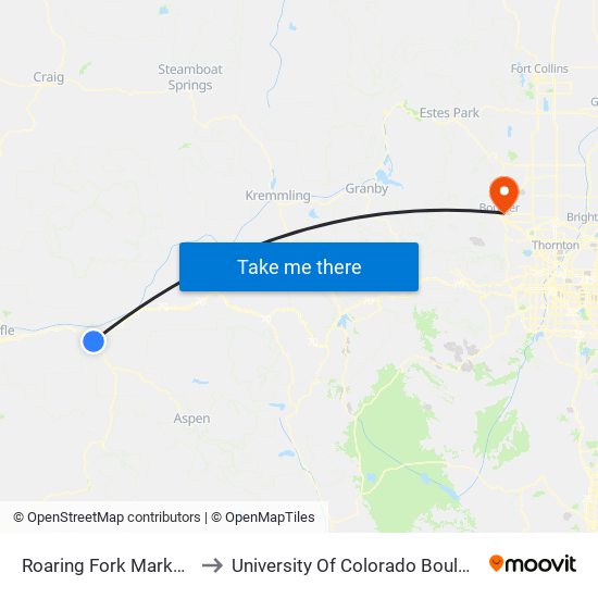 Roaring Fork Marketplace to University Of Colorado Boulder (Cinc) map