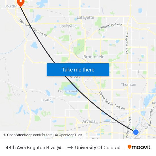 48th Ave/Brighton Blvd @ Nat`L Western Ctr to University Of Colorado Boulder (Cinc) map