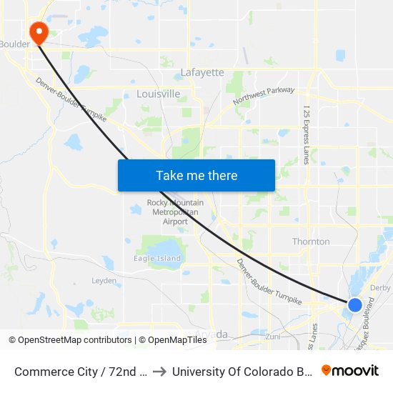 Commerce City / 72nd Ave Station to University Of Colorado Boulder (Cinc) map
