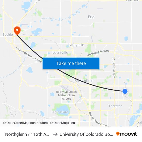Northglenn / 112th Ave Station to University Of Colorado Boulder (Cinc) map