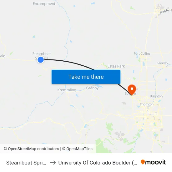 Steamboat Springs to University Of Colorado Boulder (Cinc) map