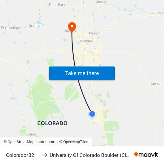 Colorado/32nd to University Of Colorado Boulder (Cinc) map