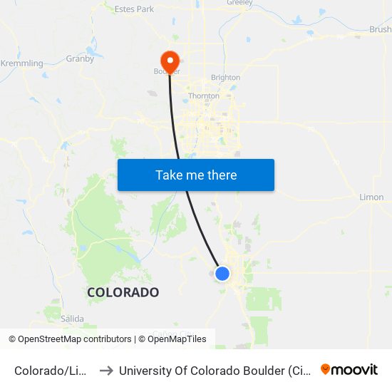 Colorado/Limit to University Of Colorado Boulder (Cinc) map