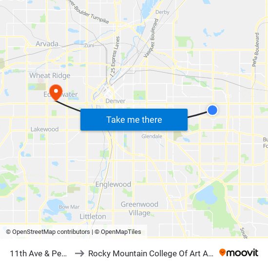11th Ave & Peoria St to Rocky Mountain College Of Art And Design map