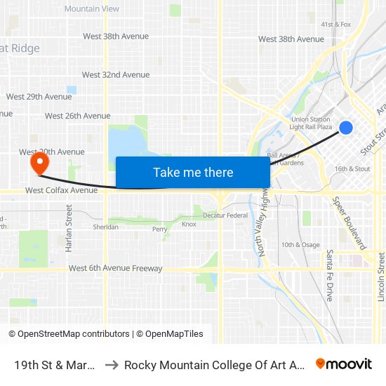 19th St & Market St to Rocky Mountain College Of Art And Design map