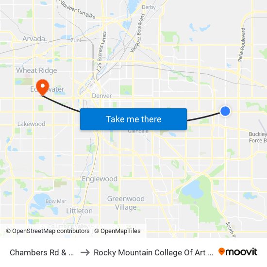 Chambers Rd & 6th Ave to Rocky Mountain College Of Art And Design map