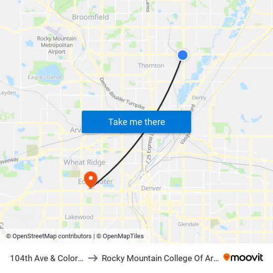 104th Ave & Colorado Blvd to Rocky Mountain College Of Art And Design map