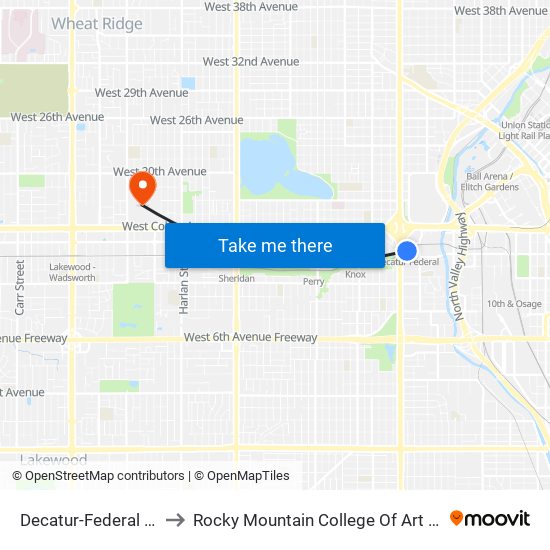 Decatur-Federal Station to Rocky Mountain College Of Art And Design map
