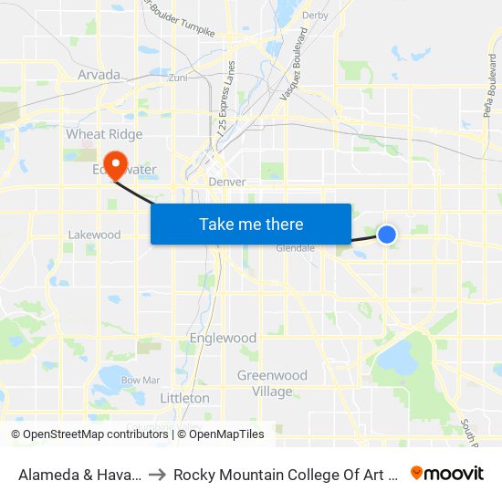 Alameda & Havana Pnr to Rocky Mountain College Of Art And Design map