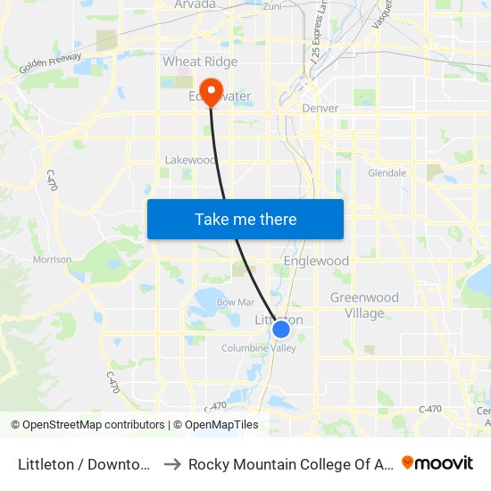 Littleton / Downtown Station to Rocky Mountain College Of Art And Design map