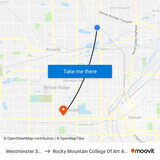 Westminster Station to Rocky Mountain College Of Art And Design map