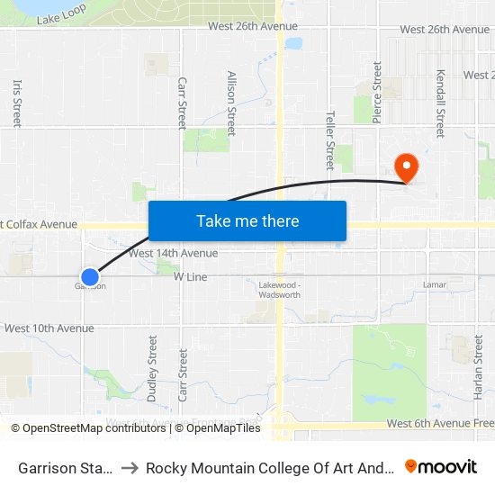 Garrison Station to Rocky Mountain College Of Art And Design map