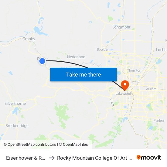 Eisenhower & Railroad to Rocky Mountain College Of Art And Design map