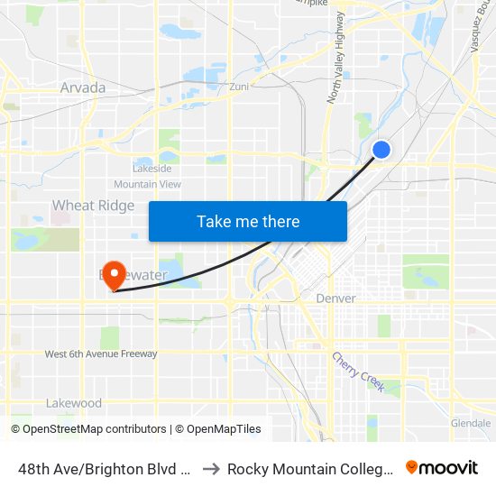 48th Ave/Brighton Blvd @ Nat`L Western Ctr to Rocky Mountain College Of Art And Design map