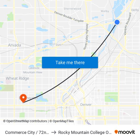 Commerce City / 72nd Ave Station to Rocky Mountain College Of Art And Design map