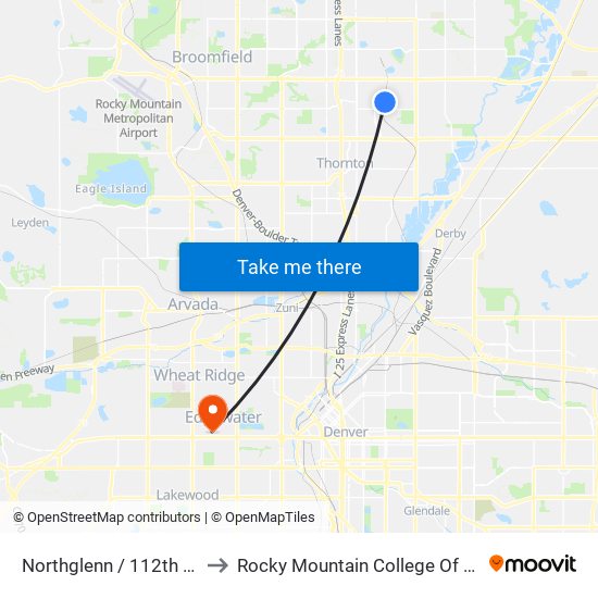 Northglenn / 112th Ave Station to Rocky Mountain College Of Art And Design map