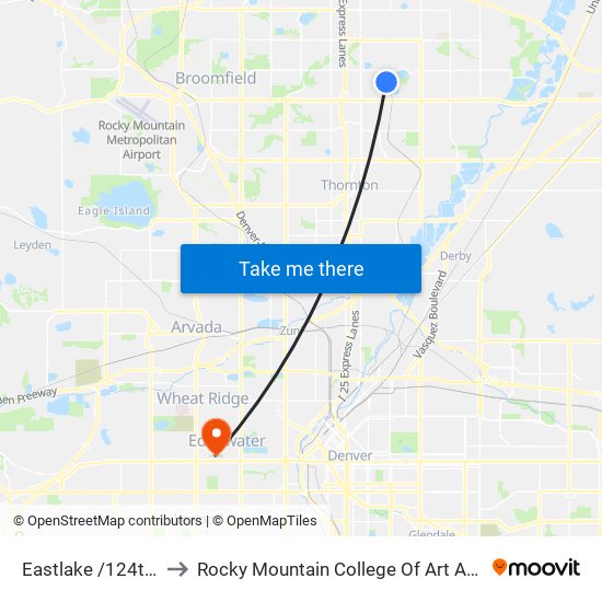 Eastlake /124th Ave to Rocky Mountain College Of Art And Design map