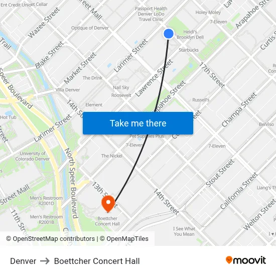 Denver to Boettcher Concert Hall map