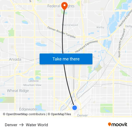 Denver to Water World map