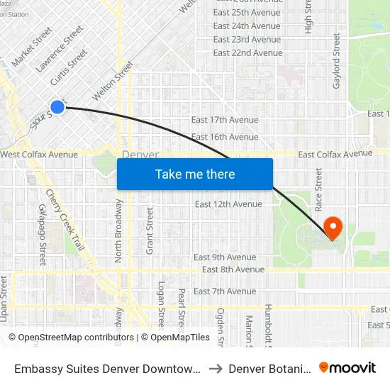 Embassy Suites Denver Downtown Convention Center to Denver Botanic Gardens map