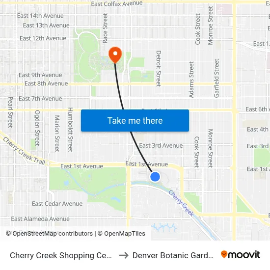 Cherry Creek Shopping Center to Denver Botanic Gardens map