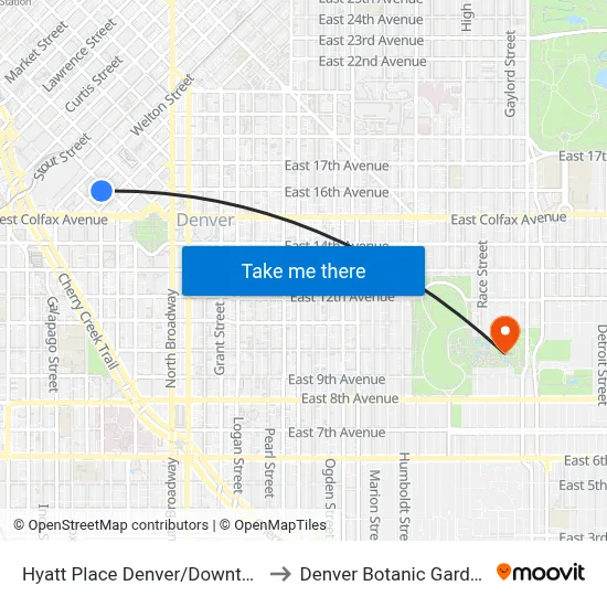 Hyatt House Denver Downtown (Construction) to Denver Botanic Gardens map