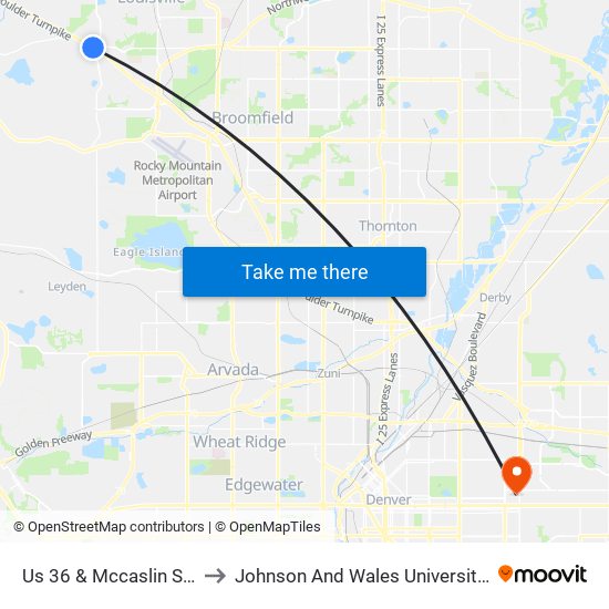 Us 36 & Mccaslin Station Gate B to Johnson And Wales University - Denver Campus map