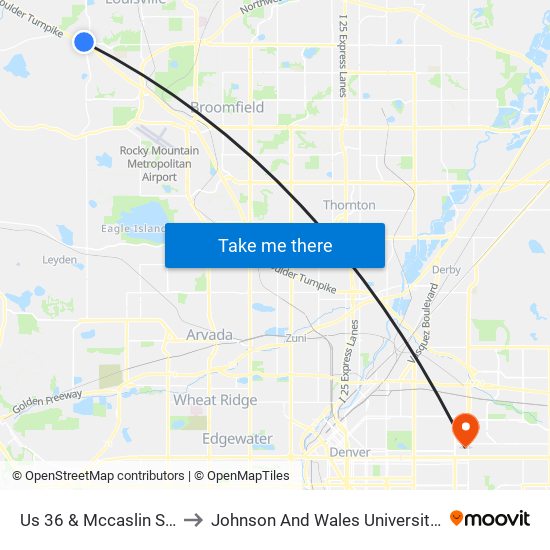 Us 36 & Mccaslin Station Gate E to Johnson And Wales University - Denver Campus map