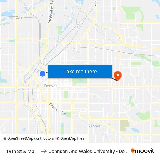 19th St & Market St to Johnson And Wales University - Denver Campus map