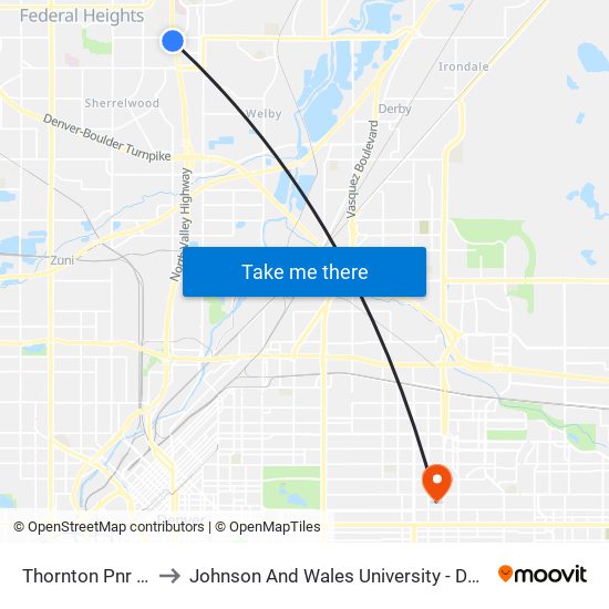 Thornton Pnr Gate C to Johnson And Wales University - Denver Campus map