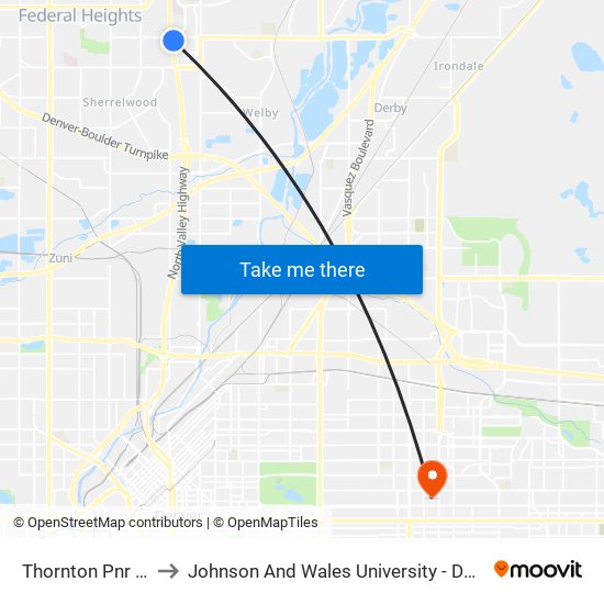 Thornton Pnr Gate B to Johnson And Wales University - Denver Campus map
