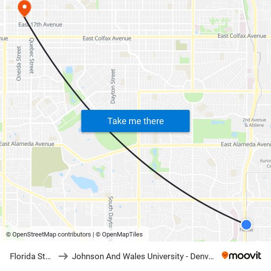 Florida Station to Johnson And Wales University - Denver Campus map