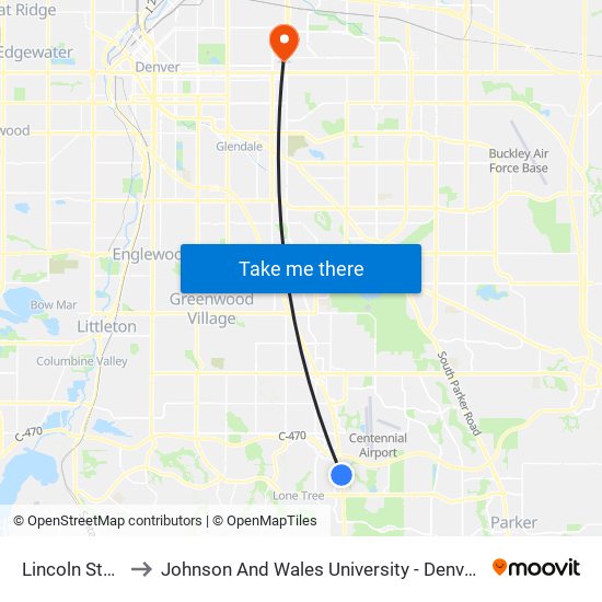 Lincoln Station to Johnson And Wales University - Denver Campus map