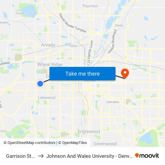 Garrison Station to Johnson And Wales University - Denver Campus map