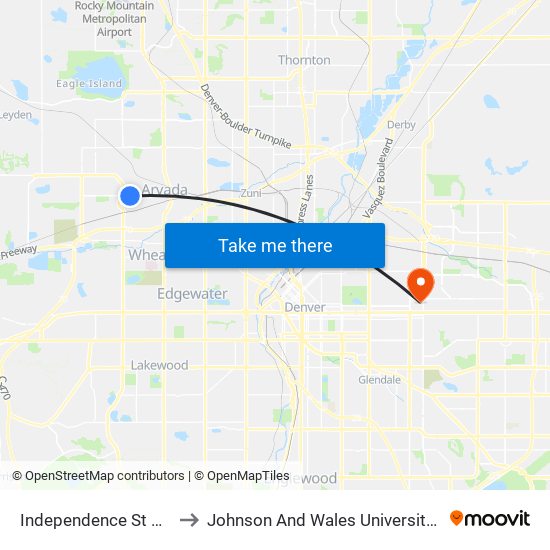 Independence St & W 58th Ave to Johnson And Wales University - Denver Campus map