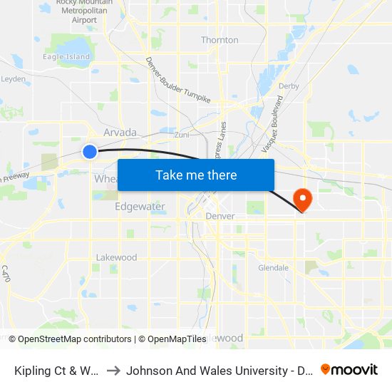 Kipling Ct & W 51st Pl to Johnson And Wales University - Denver Campus map